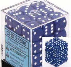 CHX 25806 Blue w/White (36 Opaque 12mm Pipped d6 Dice Block)